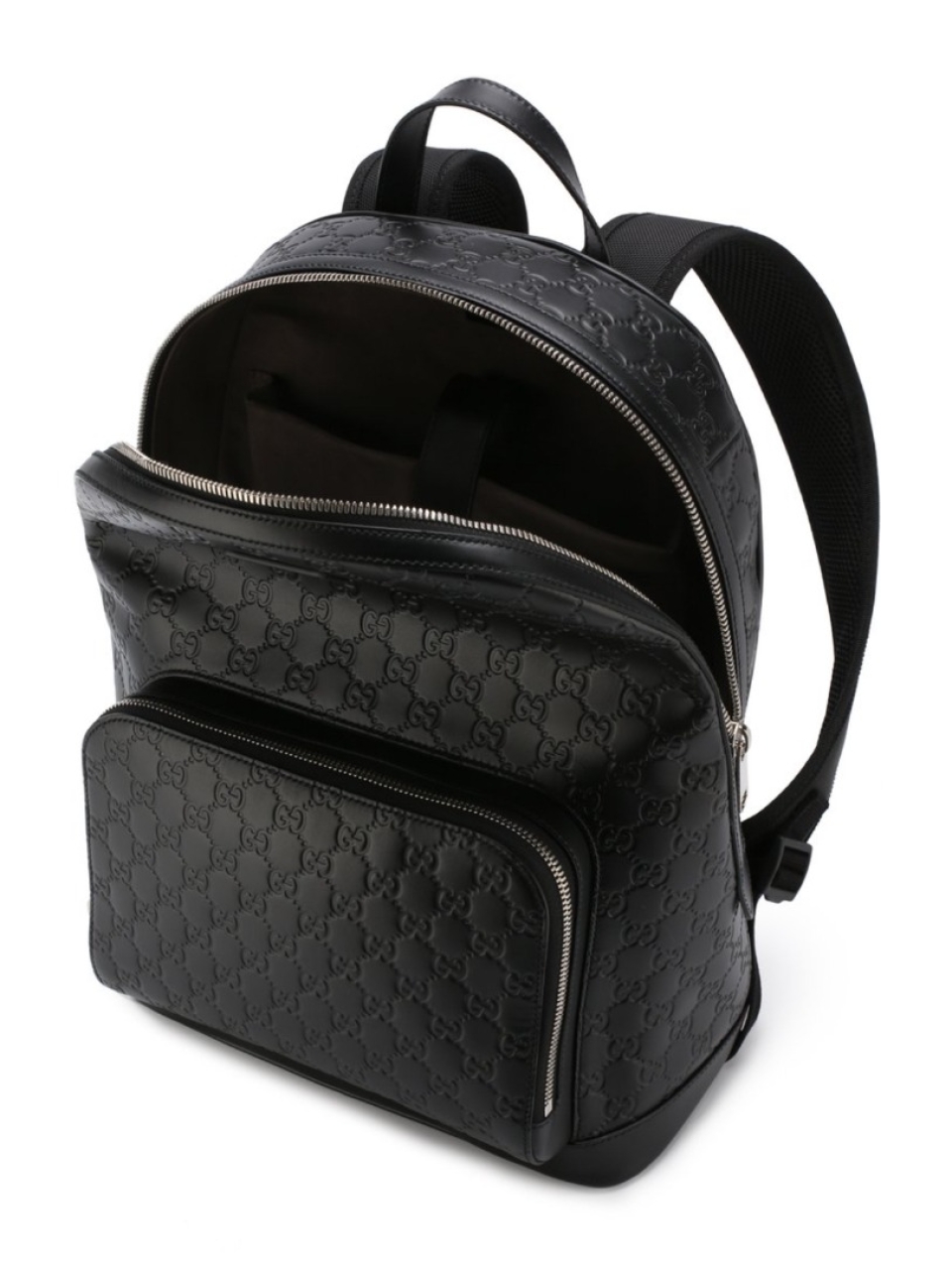 Кожаный рюкзак с тиснением Signature и внешним карманом Gucci