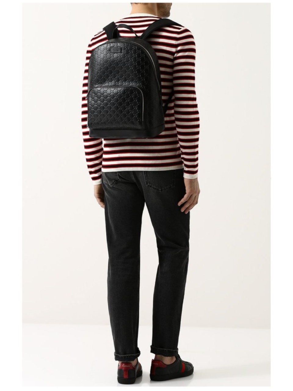 Кожаный рюкзак с тиснением Signature и внешним карманом Gucci